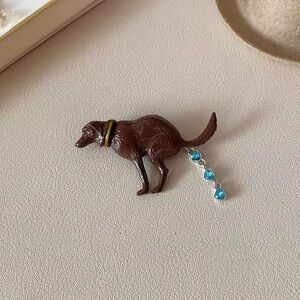 Pooping Dog Brooch with Blue Accents